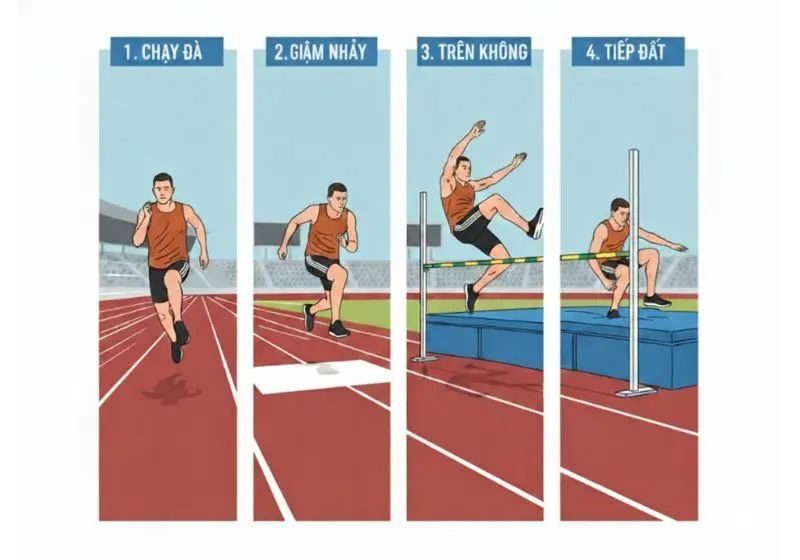 nhảy cao kiểu bước qua gồm mấy giai đoạn